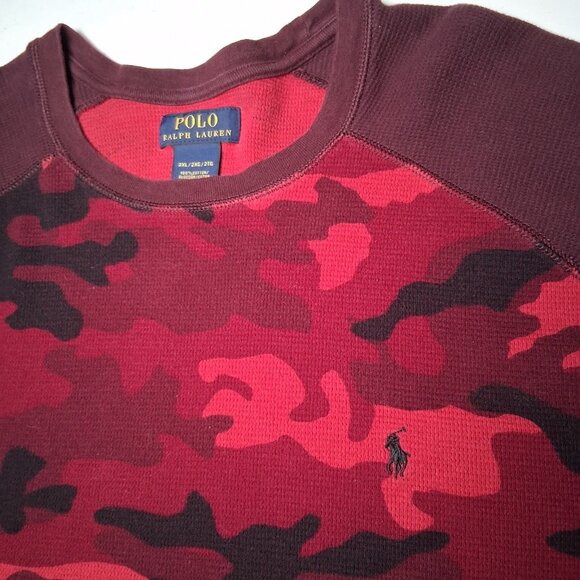 Polo Ralph Lauren Thermal Shirt Men 2XL Maroon Red Camo Camouflage Raglan - Picture 11 of 11